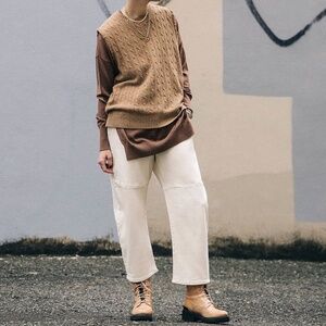 Roucha Pal Denim Cinch Waist Crop Pants in Ecru